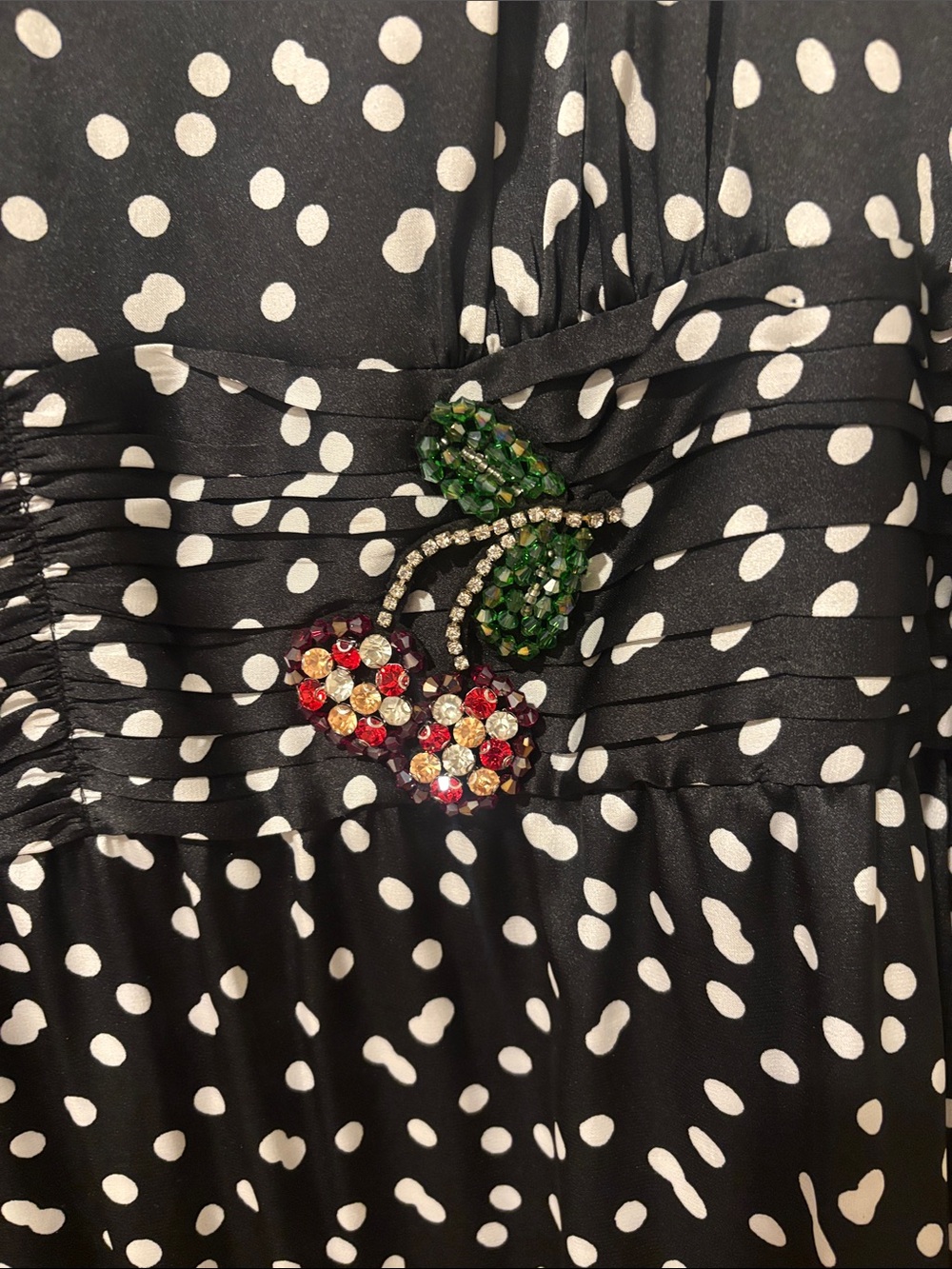 Betsey Johnson Black & White Polka Dot Midi Dress with Floral Belt Accent - Picture 2 of 3